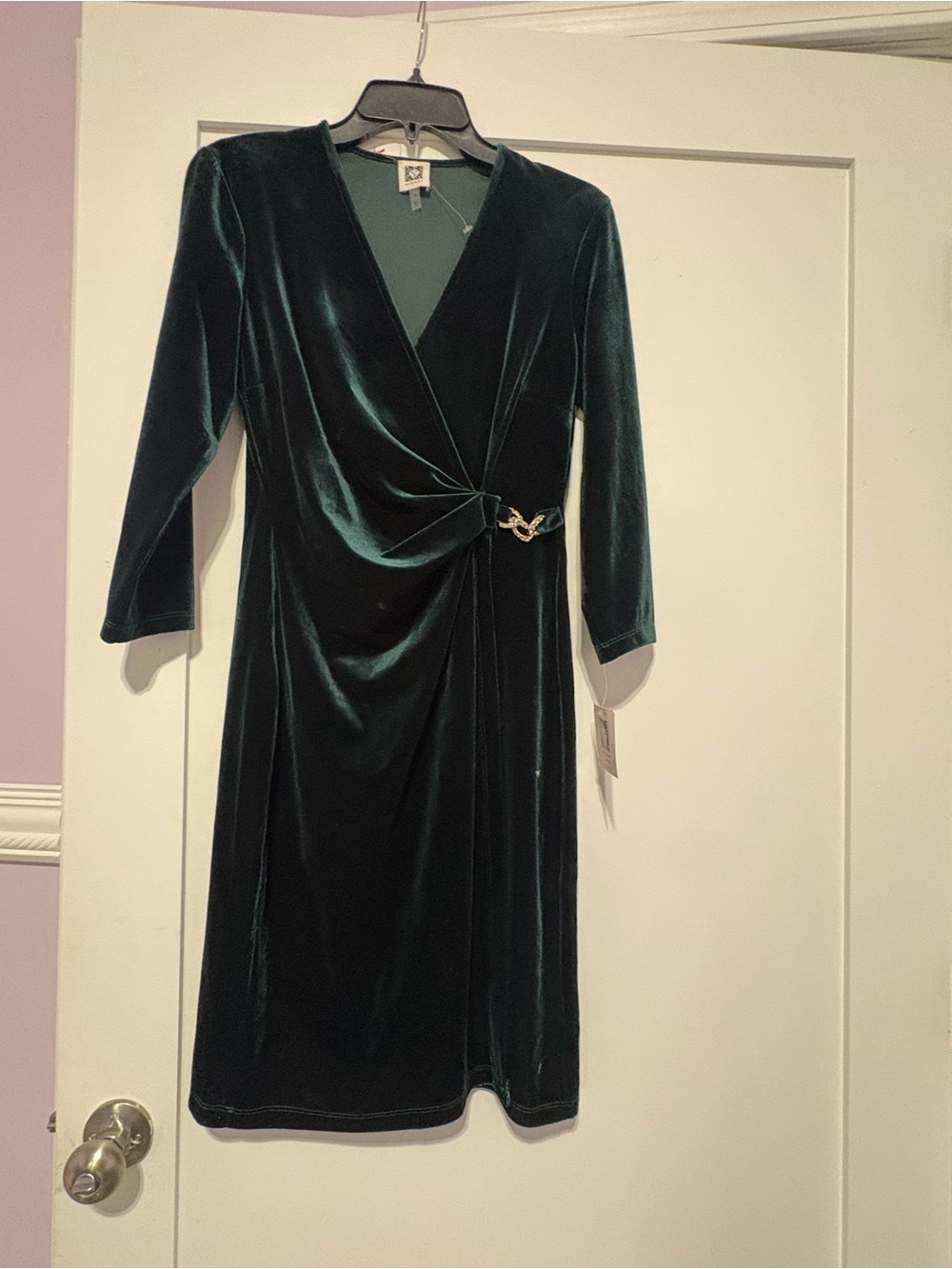 Anne Klein Emerald Velvet Wrap-Style Dress
